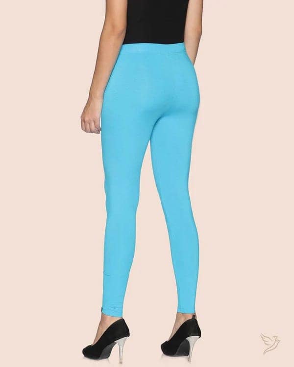 CHINTELS Churidar Ethnic Wear Legging (Light Blue, Solid) view 3