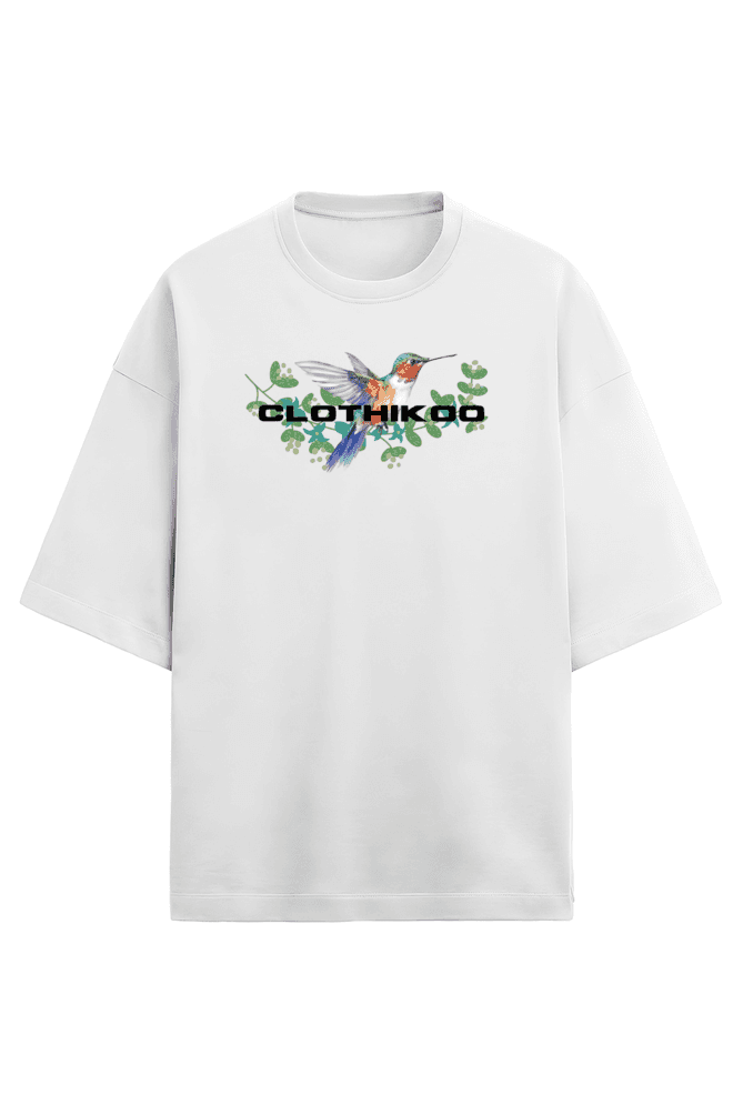 Clothikoo Oversize Flamingo Bird Printed T-Shirt (240 GSM, White Colour) view 2