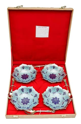 COTTAGE Brass Enamel Dry Fruit Bowl 8 Pcs Set with Box