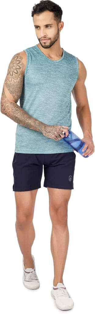 BlueFicus Plain Cotton Lycra Sport Shorts, Regular Fit Double Pocket Shorts for Mens ( Blue ) view 3