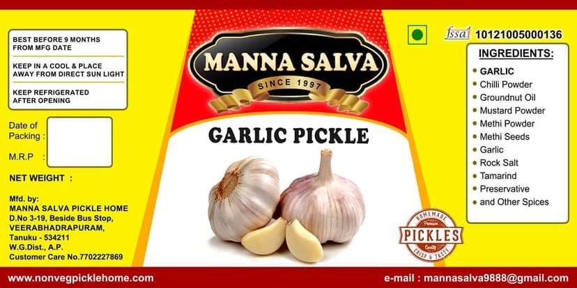 Manna Salva Pickles- Garlic Pickle - Veg Pickle view 5