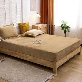 Brevard International Double Bed Bedsheet | 190 GSM Flannel Super Soft Warm Elastic Fitted | With 2 Pillow Covers for Winters - 72x78x8 Inches, Camel