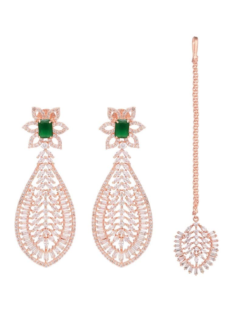 Rose Gold plated Green AD studded Leaf DesignMangtika & Earring set view 3
