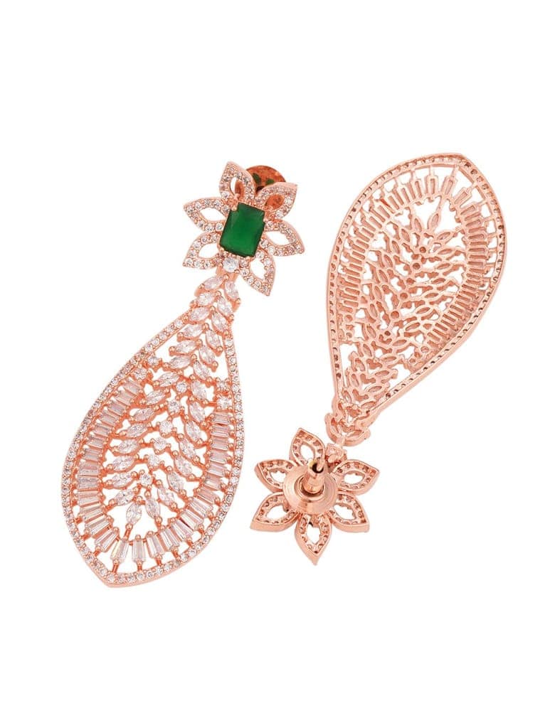 Rose Gold plated Green AD studded Leaf DesignMangtika & Earring set view 5
