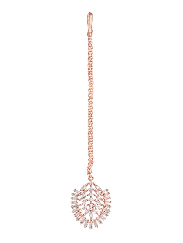 Rose Gold plated Green AD studded Leaf DesignMangtika & Earring set view 6