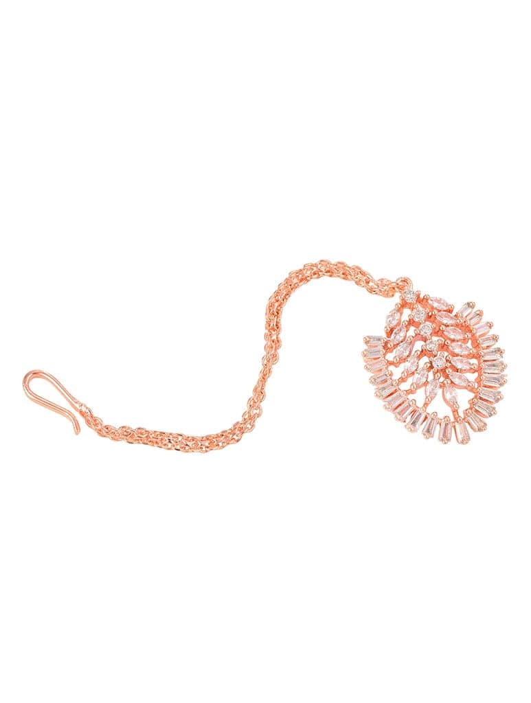 Rose Gold plated Green AD studded Leaf DesignMangtika & Earring set view 7