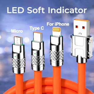 3-in-1 Fast Charging Retractable Data Cable (120W) | USB Type-C | Lightning | Micro-USB | Universal Compatibility | Assorted Colours - M&G