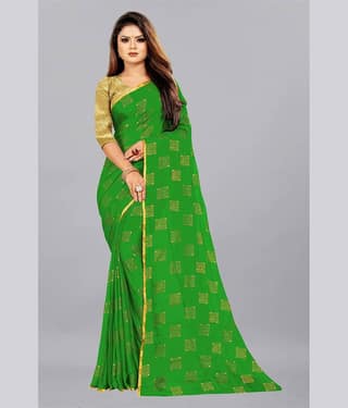 Rhey Chiffon Printed Saree With Unstitched Blouse Piece ( Mint Green )