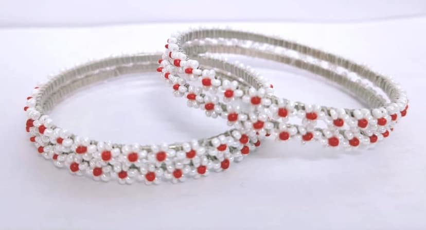 FSH White And Red Flowers Bangles Piece 4 view 4