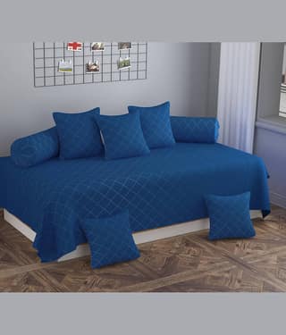 SHOMES Cotton Vertical Striped Diwan Set 8 Pcs - Blue