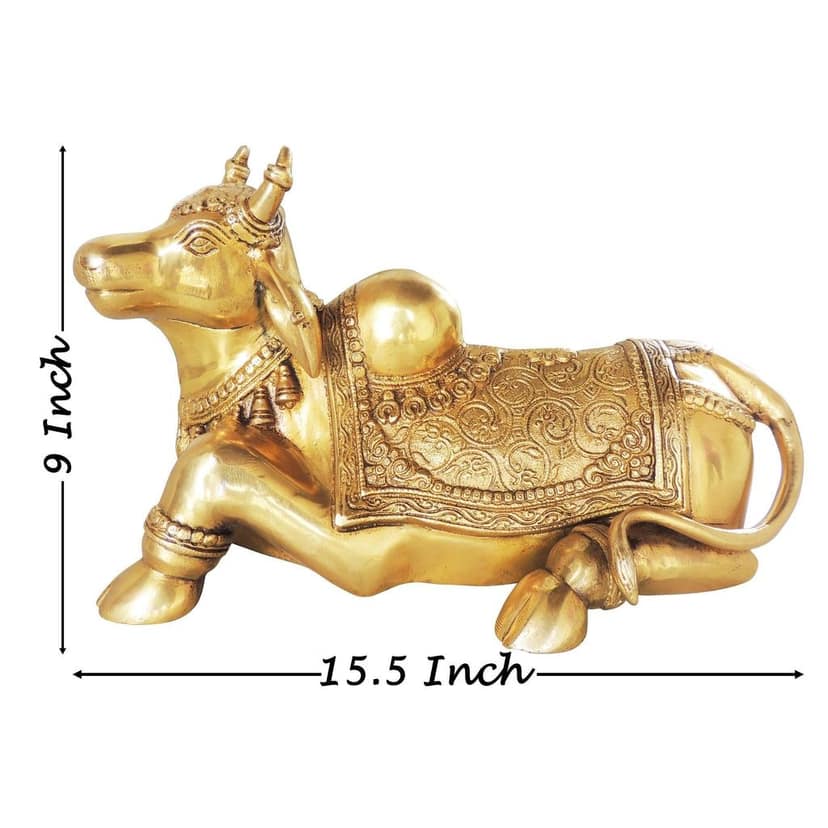 Brass Showpiece Nandi God Idol Statue - Puja Temple Showpiece, Height : 9 Inch (BSMAS1382 B) view 2