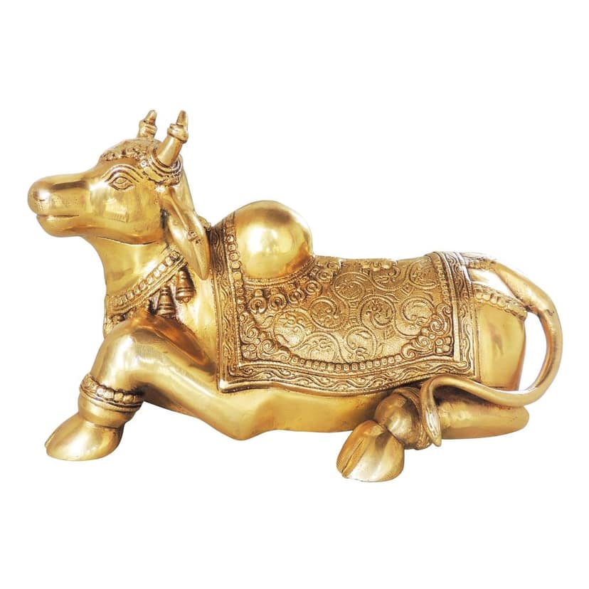 Brass Showpiece Nandi God Idol Statue - Puja Temple Showpiece, Height : 9 Inch (BSMAS1382 B) view 3