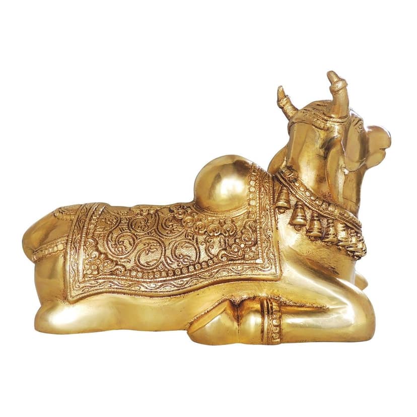 Brass Showpiece Nandi God Idol Statue - Puja Temple Showpiece, Height : 9 Inch (BSMAS1382 B) view 4