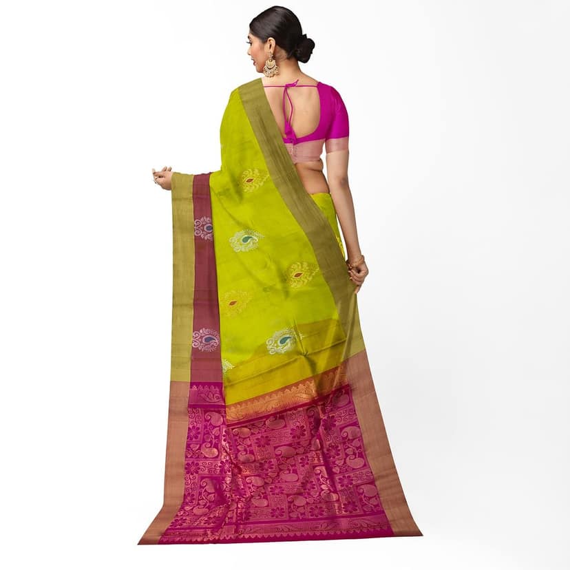 Lime Green Color Big Mango Butta Kanjivaram Pure Silk Saree view 2
