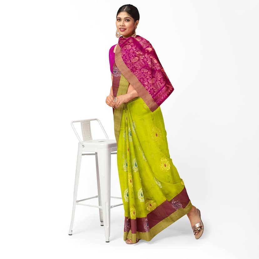 Lime Green Color Big Mango Butta Kanjivaram Pure Silk Saree view 3