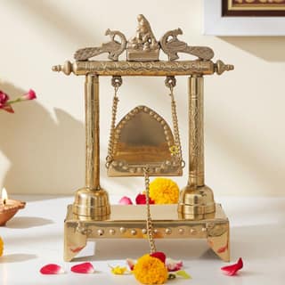 Brass Laddu Gopal Jhula for Home Temple ? Krishna Swing Idol, Height : 10.5 Inch (ASMAS227 A)