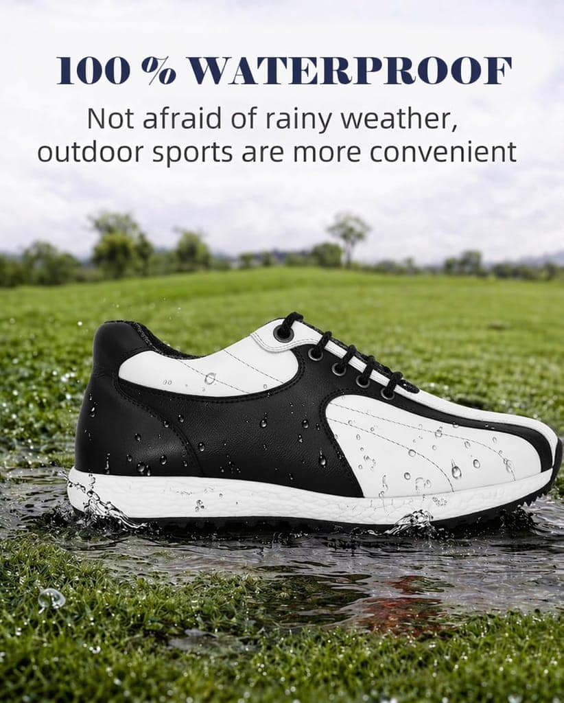 HITCARO Arkbird® Men's Genuine Leather Lace-up Professional 100% Waterproof Premium Gold Golf Shoes PR-5406 view 2