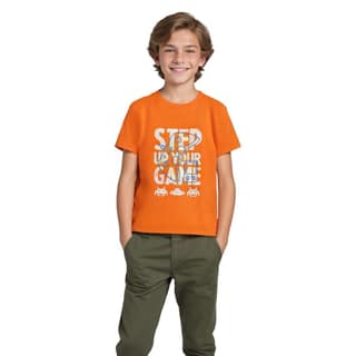 Boys T shirt Cotton Scarlet Ibis Orange Step Your Game