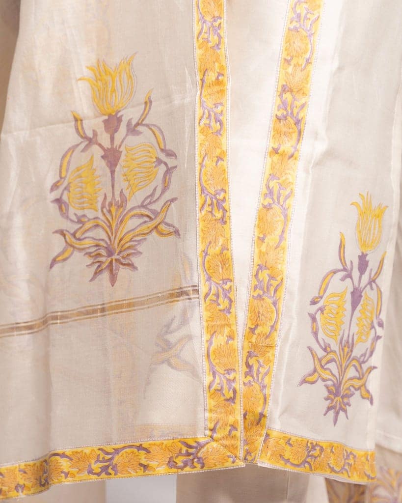 White Chanderi Kurta Set with Pearl Accents by Aagaaz Jaipur view 4
