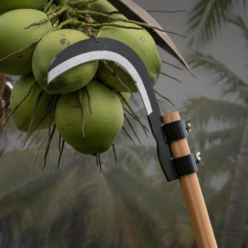 Veloxi Heavy Duty Agricultural Hand Tool for Harvesting, Farming & Gardening | Tempered Steel Coconut Plucker & Grass Sickle Cutter Head | Tree Branch Cutting, Crop Harvesting