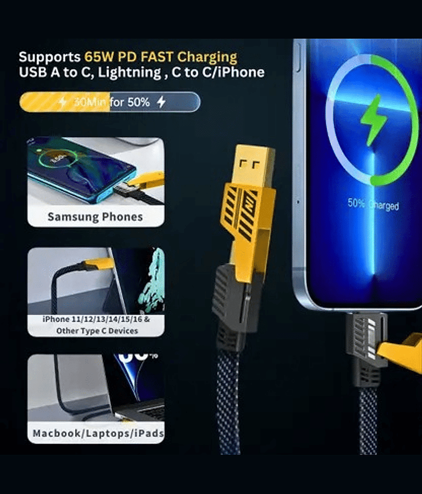 4-in-1 Fast Charging Cable for Type-C, Lightning, USB and V8 view 2