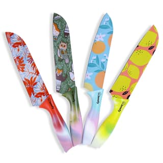 Jenefy Ultra Sharp Knife with prints of protective sheath Chef Knife Japanese Santoku Knife with Non stick coating NonSlip Ergonomic Handle & Blade Cover High Stainless Steel Pack of multicolor Combo