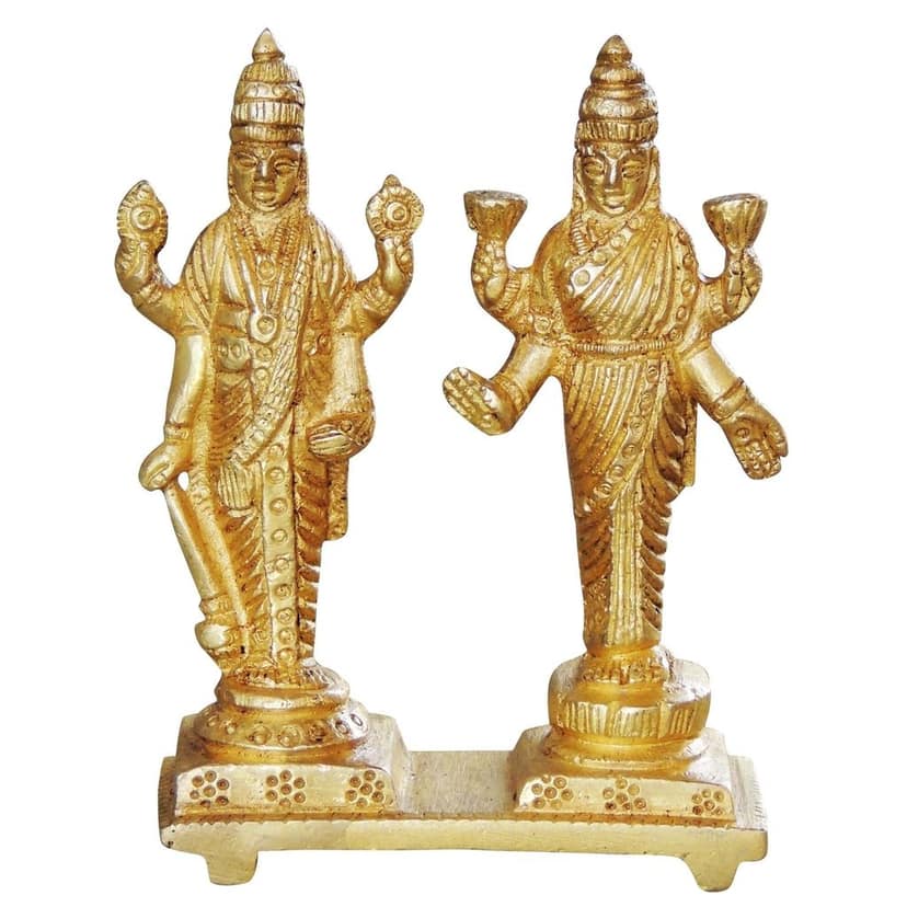 Brass Vishnu Laxmi God Idol Statue - Divine Pair Temple Decor, Height : 4 Inch (BSMAS1054 C) view 2