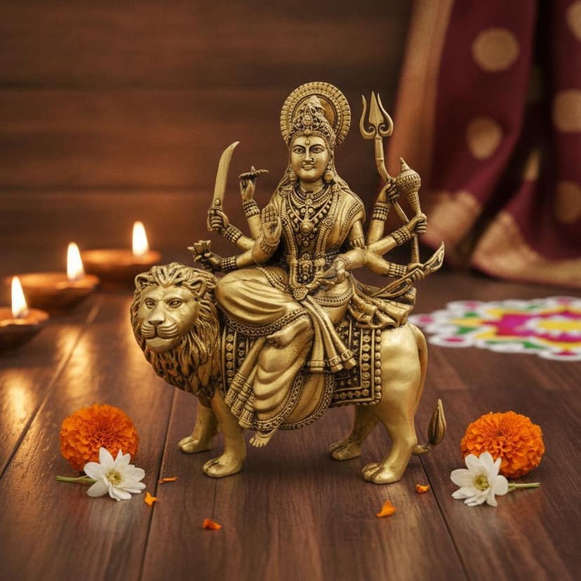 Brass Durga Ji Idol Statue for Home Temple & Festive Gifting, Height : 7.5 Inch (BSMAS1732 K)