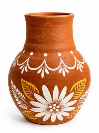 Hand-Painted Terracotta Vase with Floral Motif