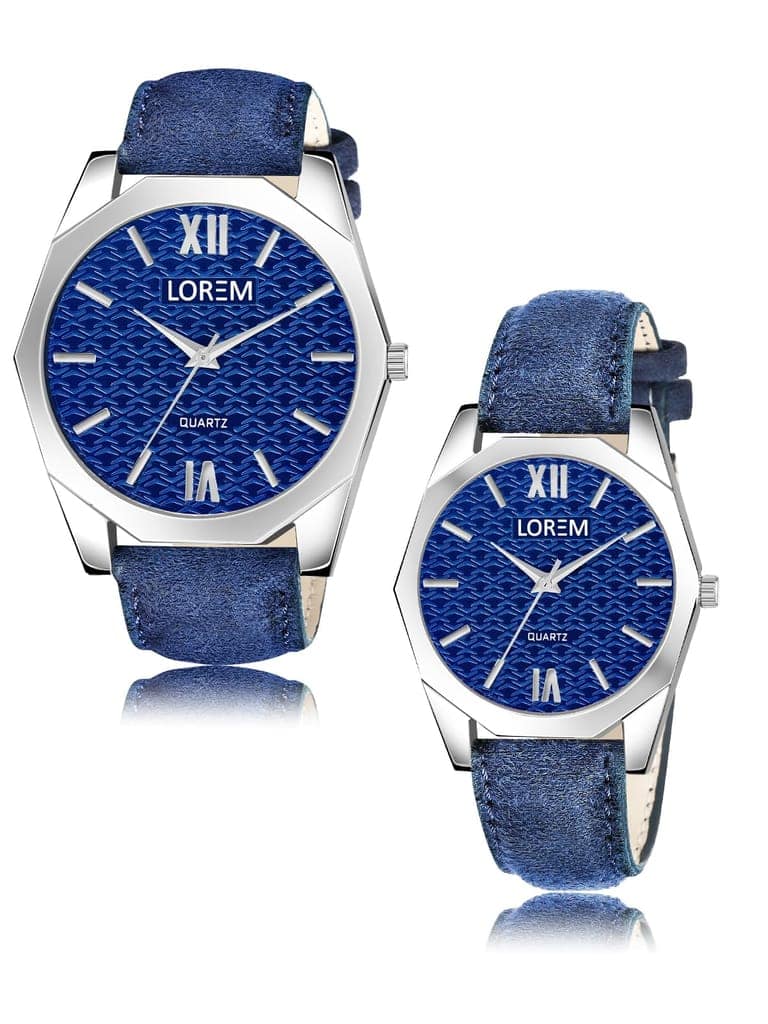 LOREM Stylish 3D Embossed Analog Watch Pair-UF