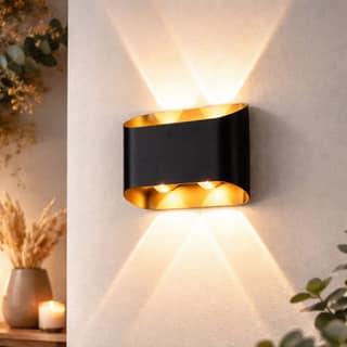 SPARKWORLD Up Down LED Wall Light | Modern Black & Gold Wall Lamp | Warm White Decorative Light for Bedroom, Living Room & Outdoor Gate