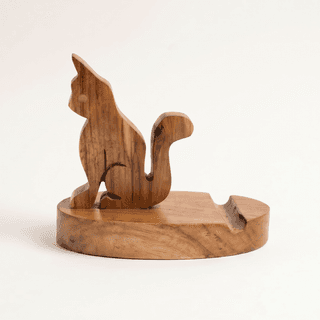 Handcrafted Wooden Cat Mobile Phone Stand