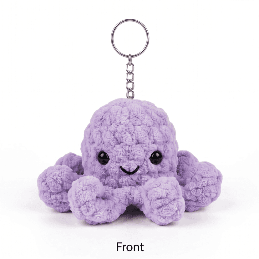 Plush Wool Octopus Keychain - Purple