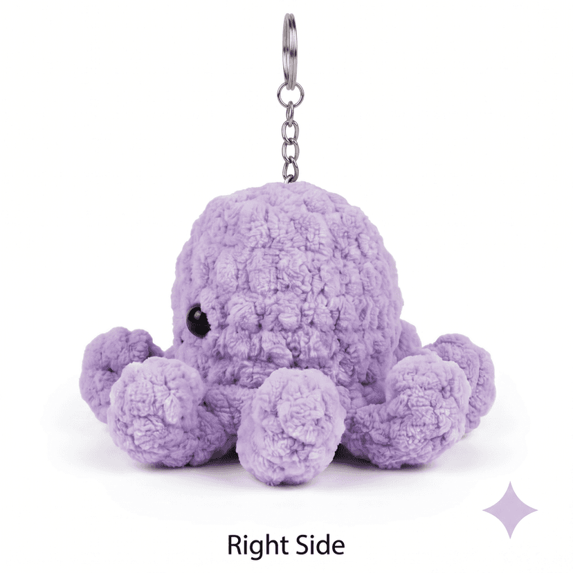 Plush Wool Octopus Keychain - Purple view 4