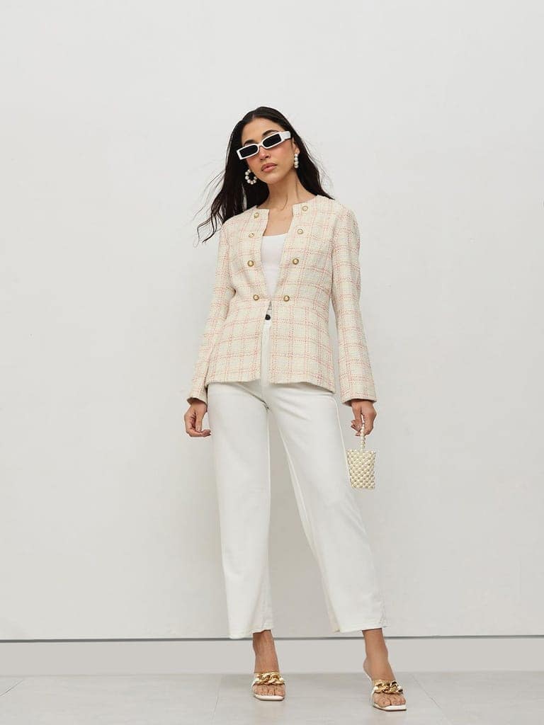 Pastel Checkered Tweed Jacket view 6