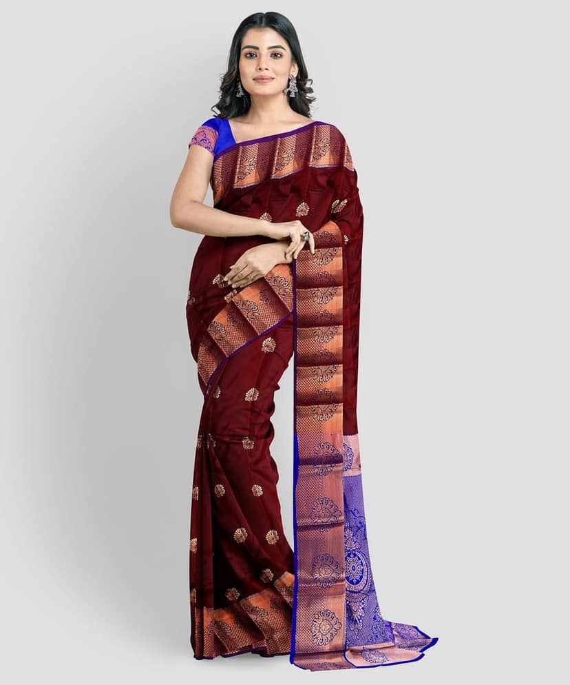 Brown Color Beautiful Small Floral Butta Saree with unstitched Blouse view 2