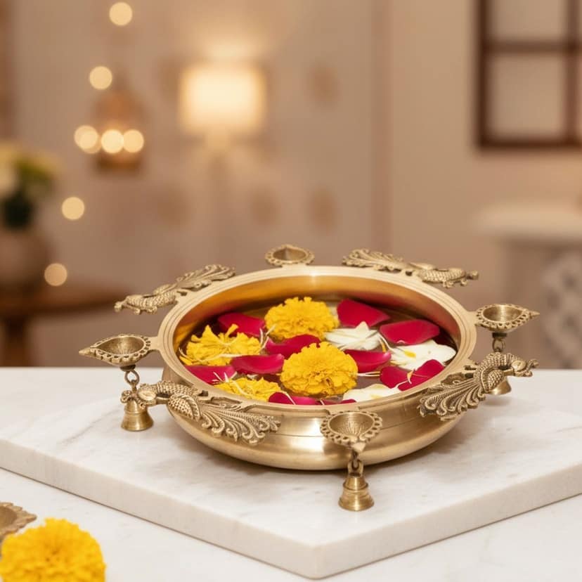Brass Decorative Urli Bowl - Elegant Home Decor, Diameter : 17.5 Inch (BSMAS1151 A)
