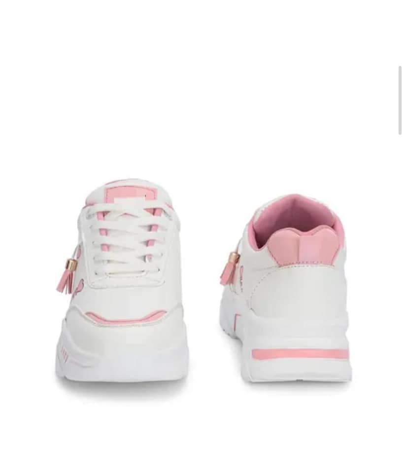 Stylish White & Pink Love Accent Women's Casual Sneakers view 3