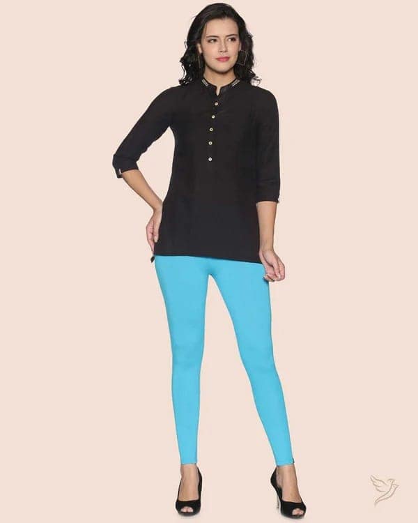 CHINTELS Churidar Ethnic Wear Legging (Light Blue, Solid) view 4