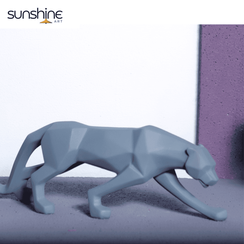 Modern Art Geometric Panther statue /Multicolours view 2