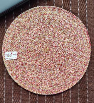 Round table mats cotton placemats (pack of 4) | Dining table mats 14", Heat Resistant, Reversible Use (Red - yellow) by Bulky Santa
