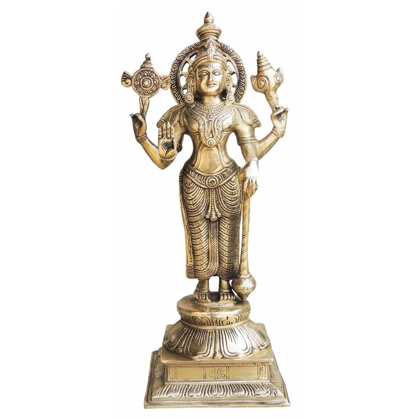 Brass Vishnu Ji God Idol Statue - Handcrafted Puja Decoration, Height : 17.5 Inch (BSMAS985 V) view 2