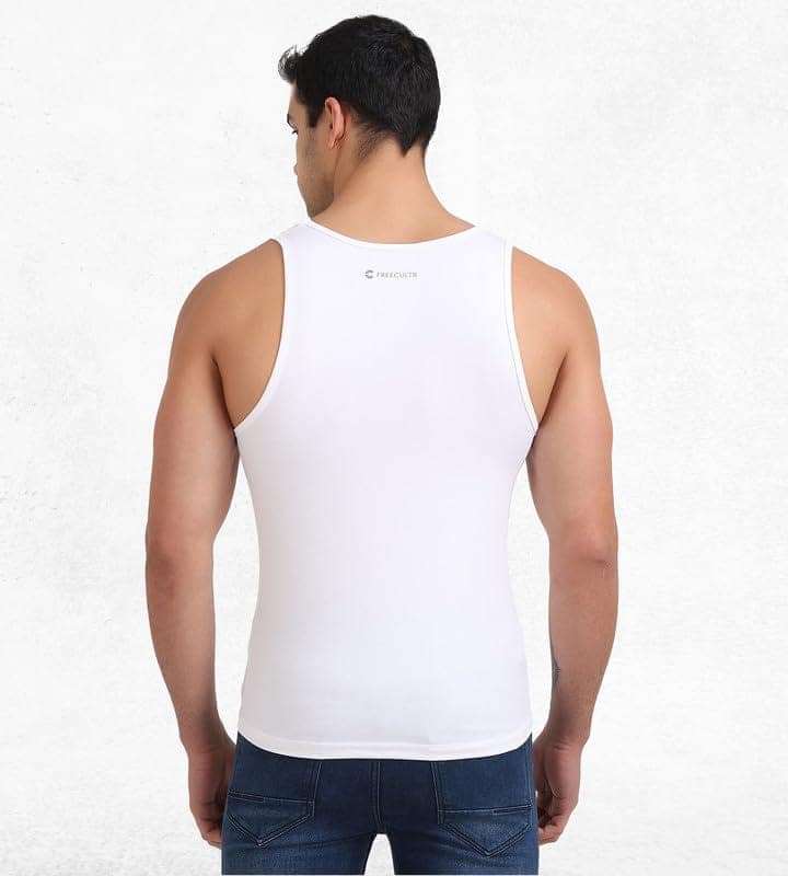 Freecultr Cotton Vest for Men Sleeveless Lightweight Solid Round Neck Comfort Vests Breathable & Comfortable Innerwear Sando for Man Regular Fit Pack of 2-Light Grey,White view 7