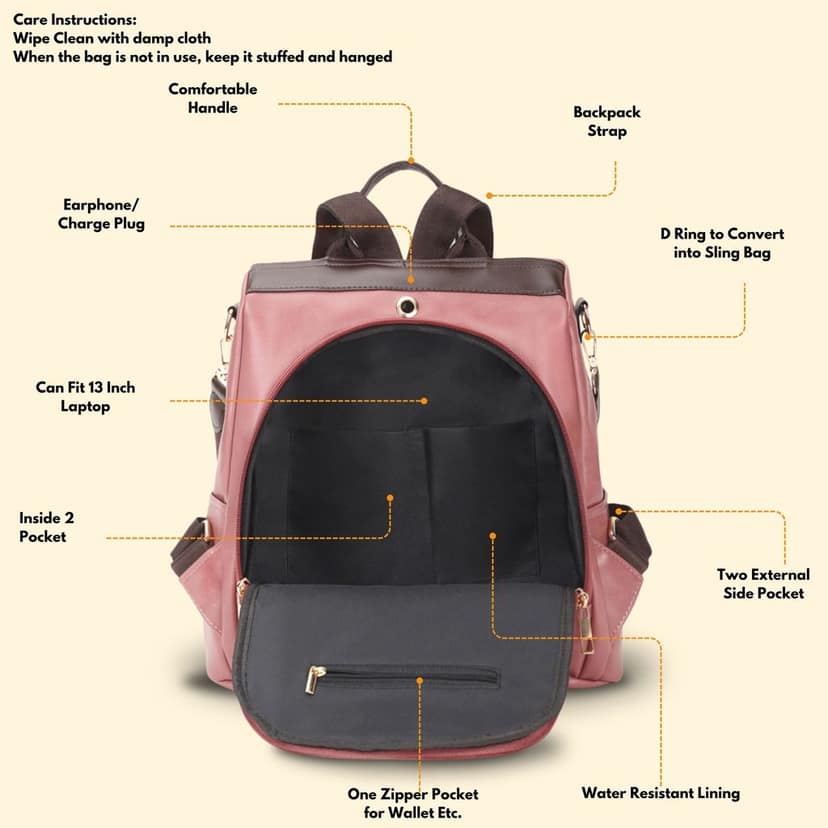 VISMIINTREND Women Backpack for Office Use Upto 13 Inch Laptop | Stylish Backpack Bag | Travel | School | College | Office Use | Anti Theft Convertible Backpack view 7