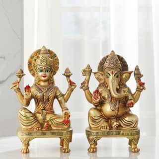 Brass Laxmi Ganesh Pair God Idol | Diwali Puja Murti Set, Height : 9.5 Inch (BSMAS1285)