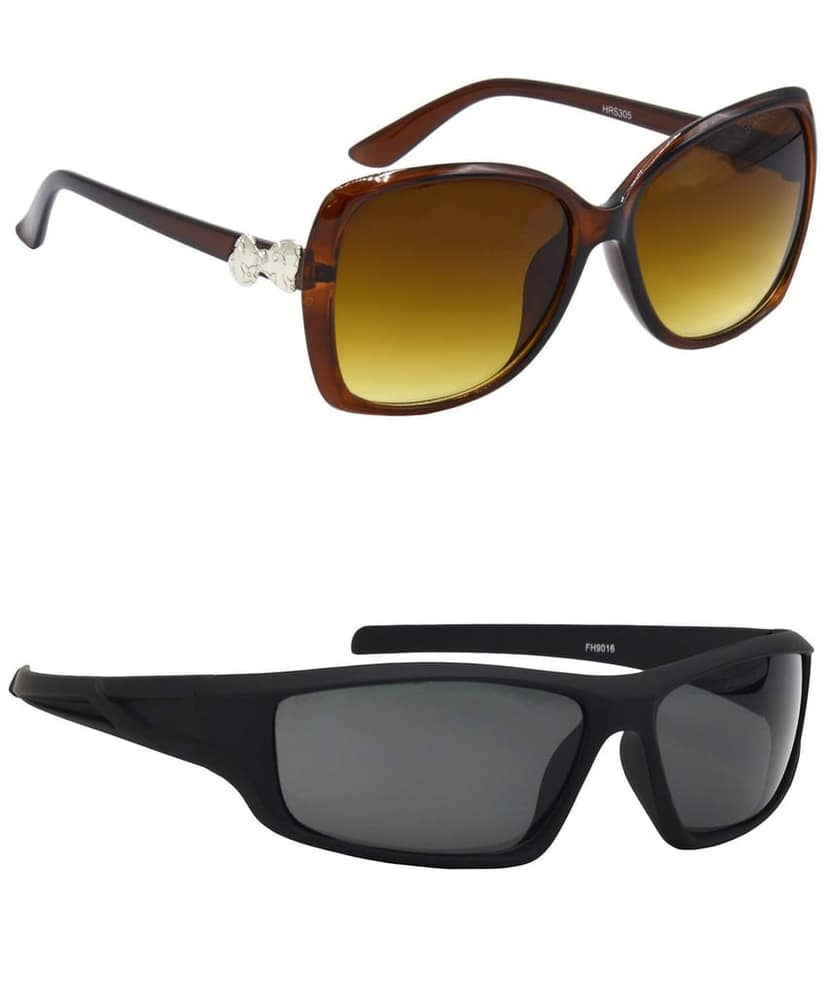 HRINKAR Unisex Over-sized Sunglasses Brown & Black Frame, Clear & Grey Lens (Large) - Pack of 2