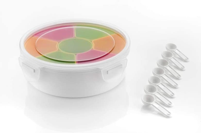 HAPPI Multipurpose Plastic Masala Box for Kitchen Premium, Spice Boxes for Kitchen Rangoli/Spice/Masala Dabba Container 7 Compartments with 1 Spoon Round view 2