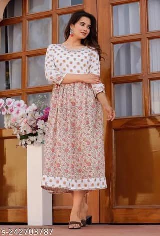 Womens Rayon Designer Floral Printed Long Gown with a very light and Stunning Gota work