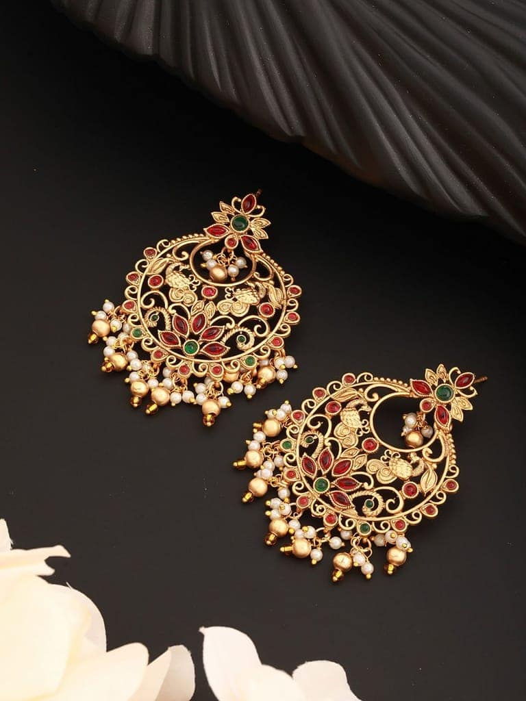 22k Gold Plated Red Kempo Temple Chandbali Earrings view 2
