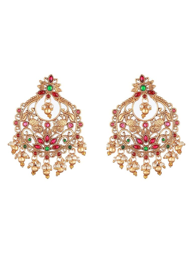 22k Gold Plated Red Kempo Temple Chandbali Earrings view 4